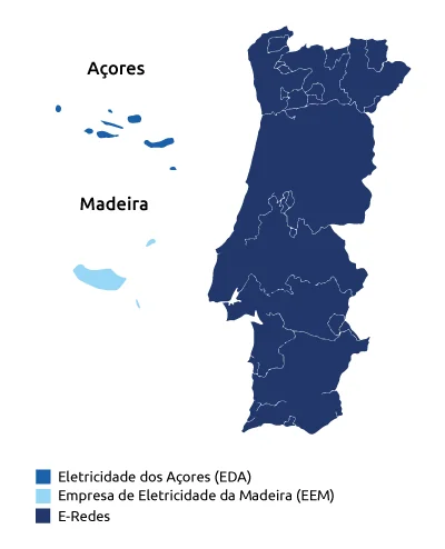 mapa distribuidoras eletricidade portugal