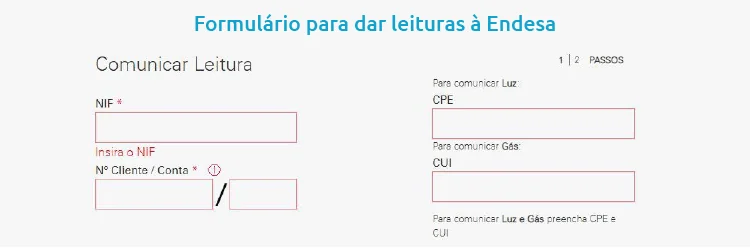 Formulário de leituras da Endesa