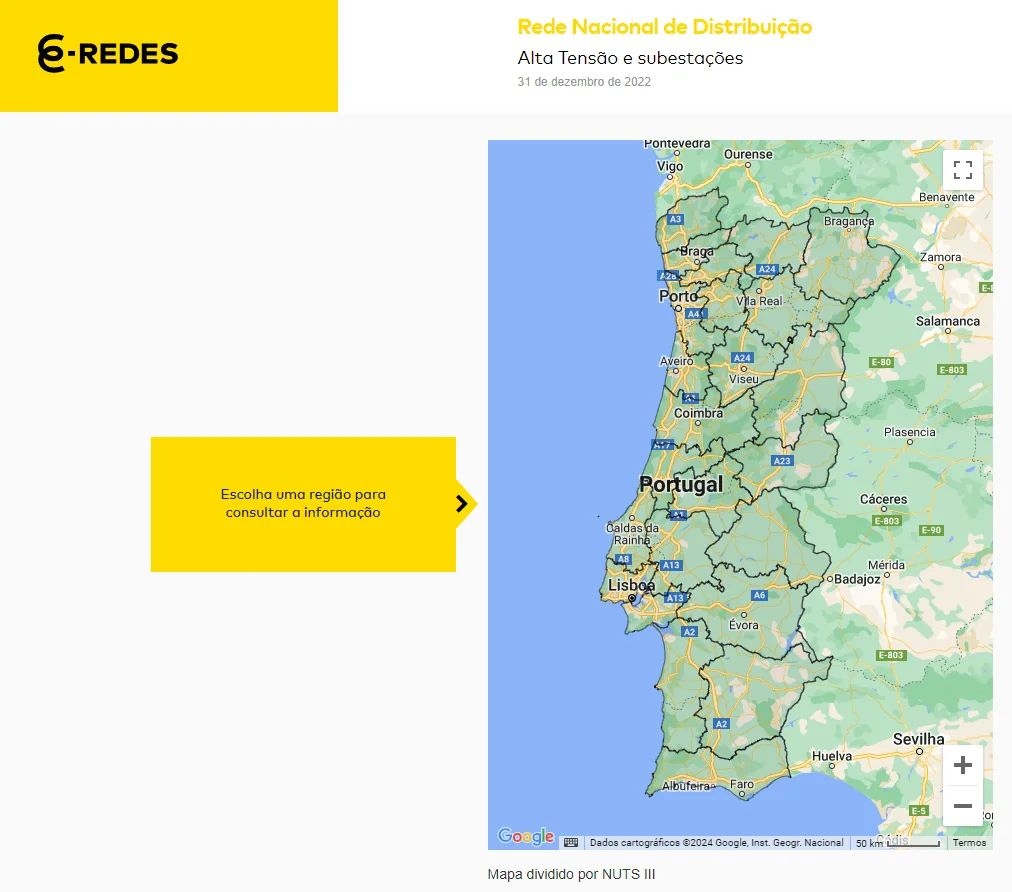 mapa distribuição rede elétrica e-redes