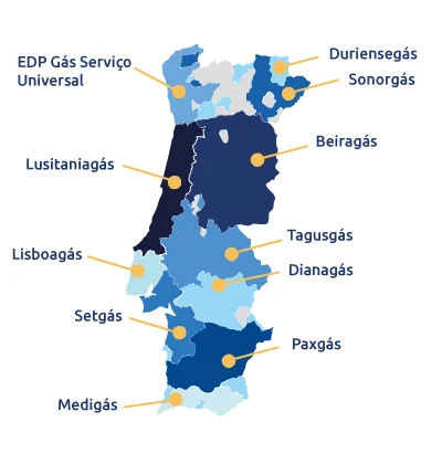 mapa fornecedores gás portugal